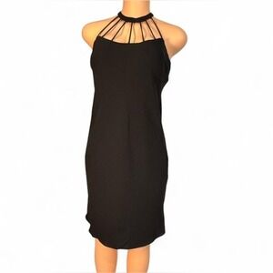 Evan-Picone Black Cage Neck Halter Sheath Cocktail Dress Size 8